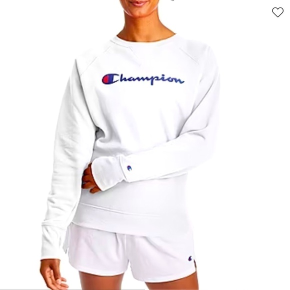 NWT Champion Powerblend Crewneck Logo Print Sweatshirt White Size Small - Picture 4 of 12